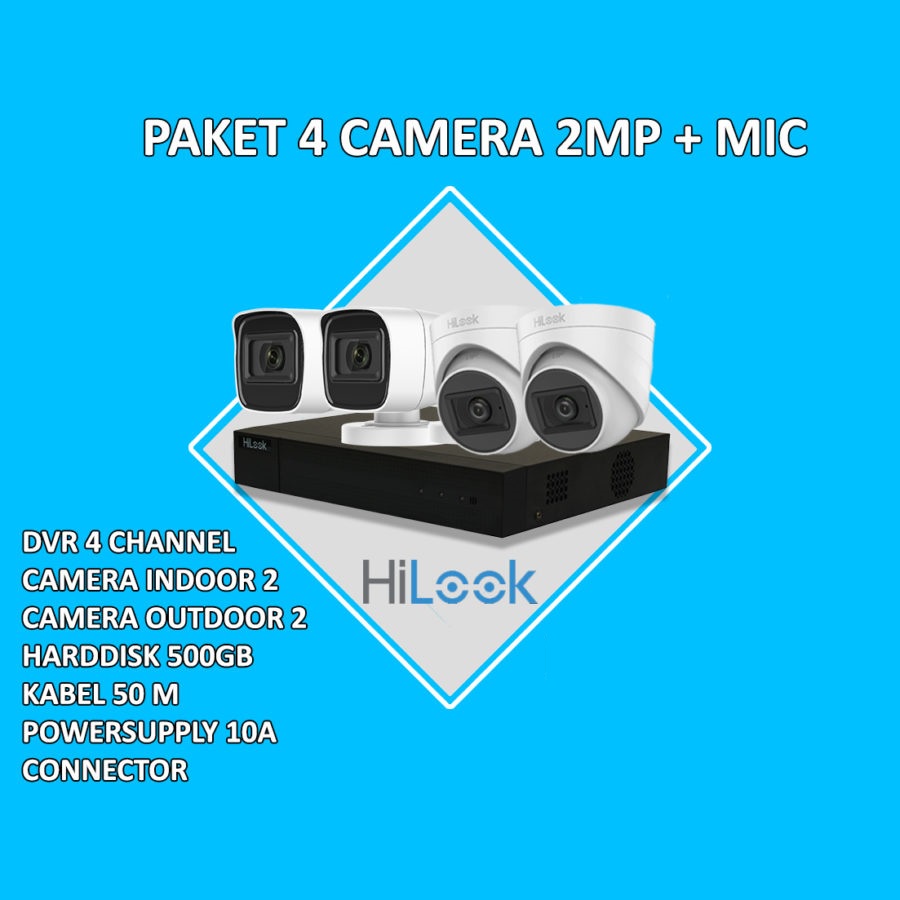 PAKET CCTV HILOOK 2MP AUDIO 4 KAMERA HDD 500GB SIAP PASANG