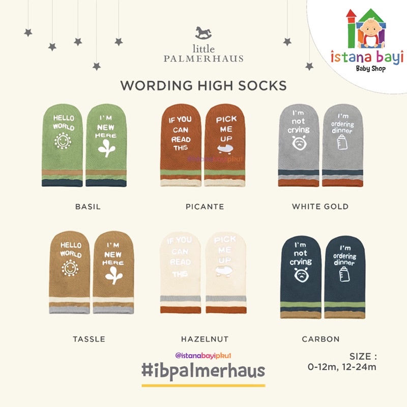 Little Palmerhaus Wording High Socks - FOLDED CUFF SOCKS - BASIC SHORT SOCKS (WITH ANTI SLIP) - Kaos kaki bayi