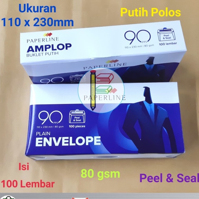 Amplop Paperline 90 Polos PPS PPL Kabinet (110 x 230mm) 80gsm 100 pcs