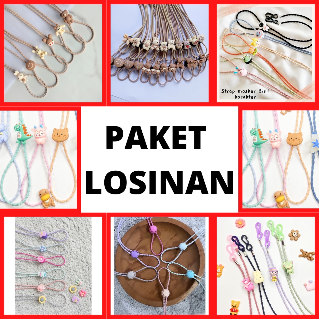 12 PCS / 1 LUSIN KALUNG MASKER/TALI MASKER/STRAP MASKER// 1 LUSIN STRAP MASKER GROSIRAN (PAKET 4 ) 1 Lusin 12 Pcs | Strap Masker Hijab Strap Masker Anak Dewasa Strap 2in1 Konektor Headloop Tali Masker Kalung Masker Aksesoris Masker Boneka Tempel Stoppe