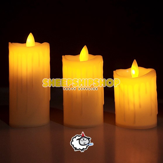 LILIN LED BESAR Isi 3 Pcs Diameter 5 Led Candle Light Lilin Elektrik Meleleh Api Bergoyang Lilin Nat