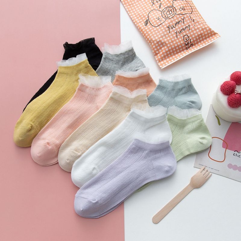 [COD] Kaos Kaki Renda Warna Pastel Lucu Cute Elegan Kaos Kaki Wanita Import Kaos Kaki Fashion