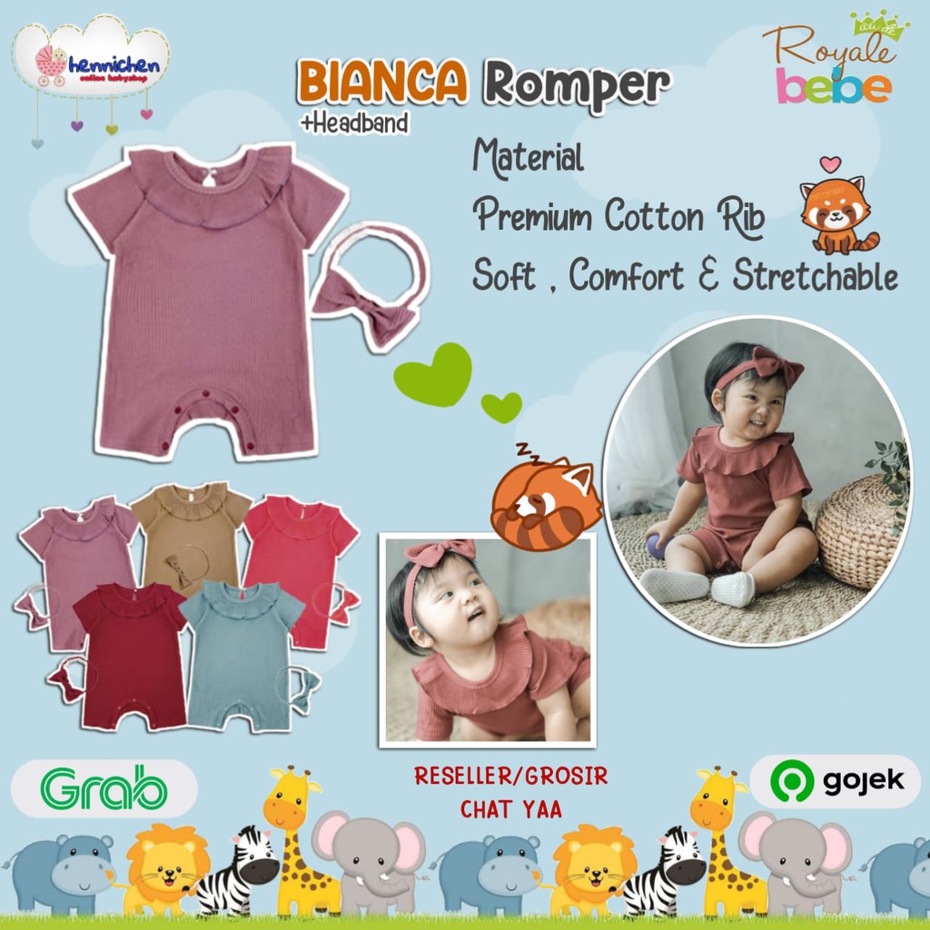 ROYALE BEBE BIANCA ROMPER ROMPER BAYI BIANCA PLUS HEADBAND 6-18 BULAN