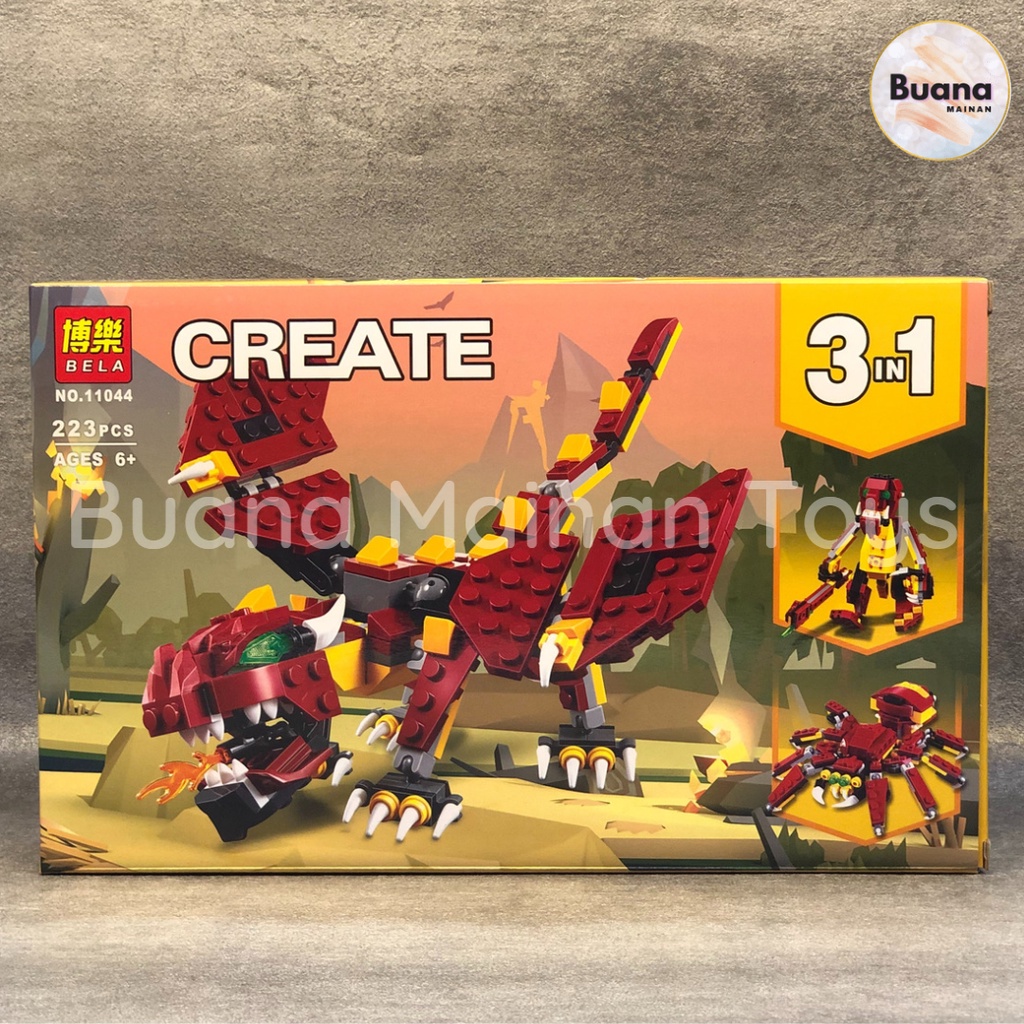 BRICK BELA CREATE 3 IN 1 MODEL 11044 DRAGON NAGA KING KONG SPIDER FUN CREATOR MAINAN EDUKASI ANAK CO
