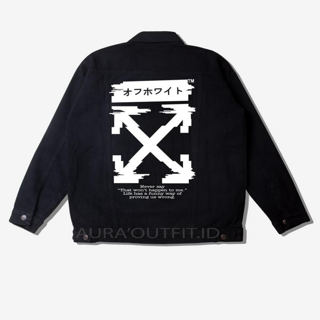 JAKET JEANS PRIA DEWASA MODEL PRINTING X BAHAN DENIM UKURAN JUMBO WARNA HITAM