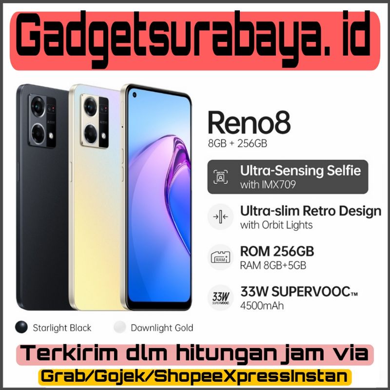 OPPO Reno8 4G Ram 8GB Internal 256GB Baru Garansi resmi 1 Tahun