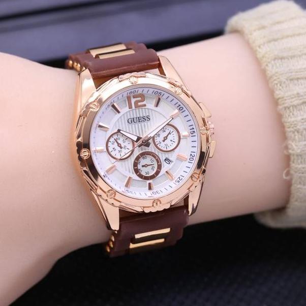 MALL Jam tangan wanita Guess rubber chrono tanggal aktif 
