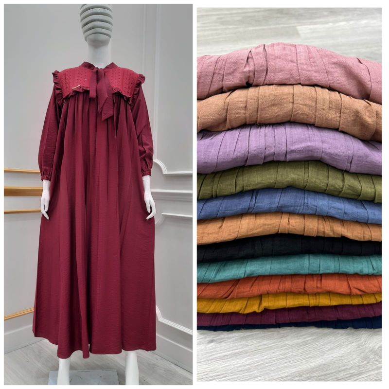Gamis salvina ORI kringkel kombinasi kotton bordir tali