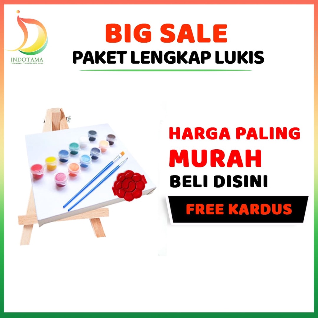 [Paket Melukis] Stand Mini, Easel Stand Lukis 1 Paket Lengkap Kuas, Kanvas  dan Palet dan Cat Murah 