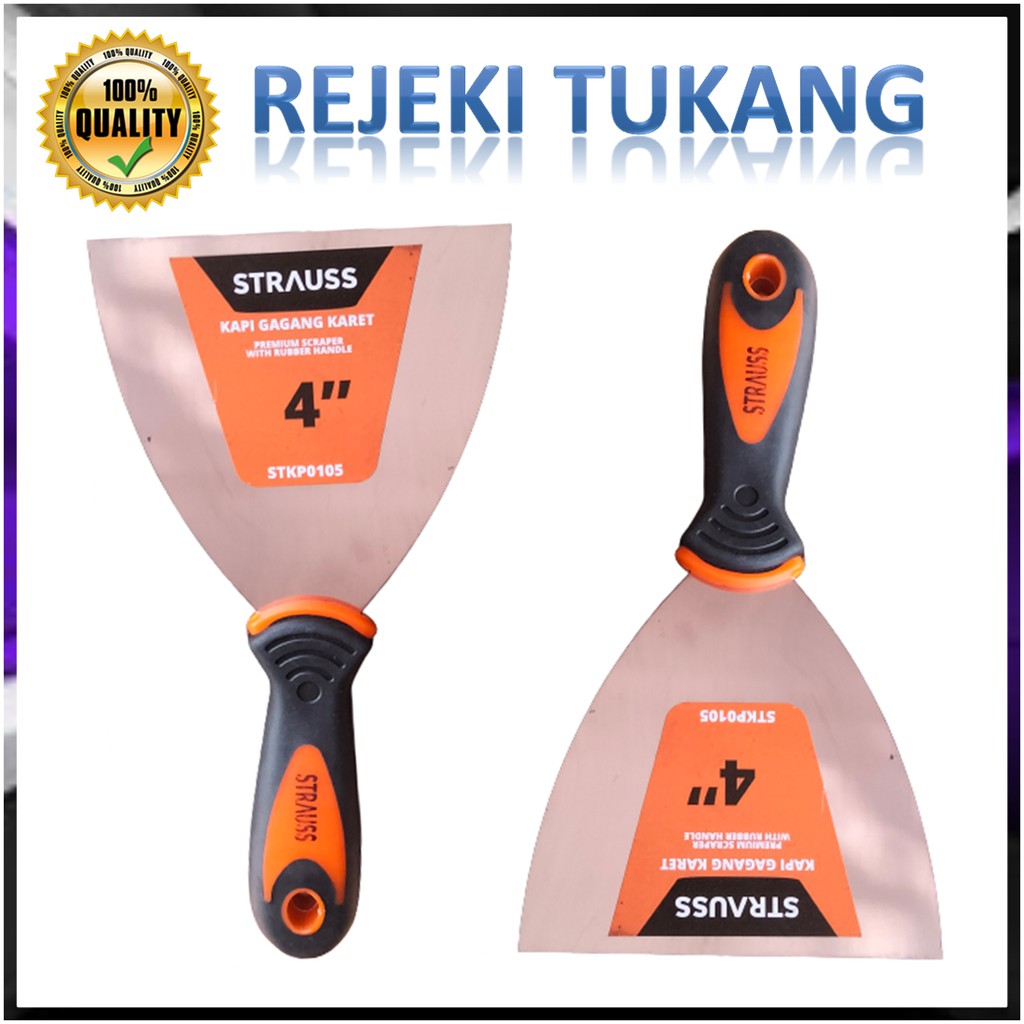 Kapi Stainless / Stenlis / kape Sekrap dempul Gagang Karet STRAUSS SIZE 4"