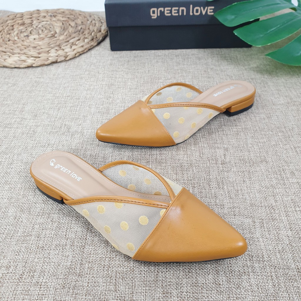 Green Love Slip on Mules POLKADOT