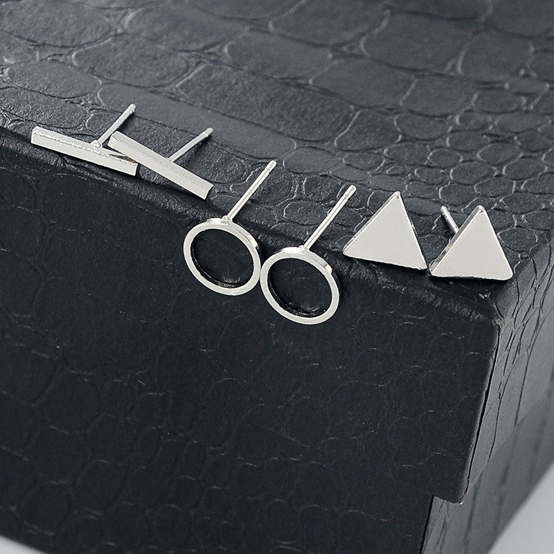 3 Pasang Anting Tusuk Wanita Cubic Triangle Geometric Shaped Stud Earrings