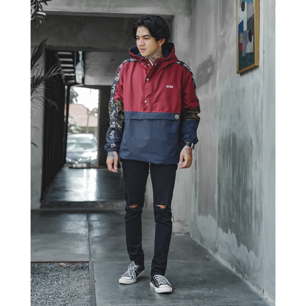 Jaket Cougle Salviohexia Maroon Navy Jaket Slvhx Jaket Parasut Pria Jaket Outdoor