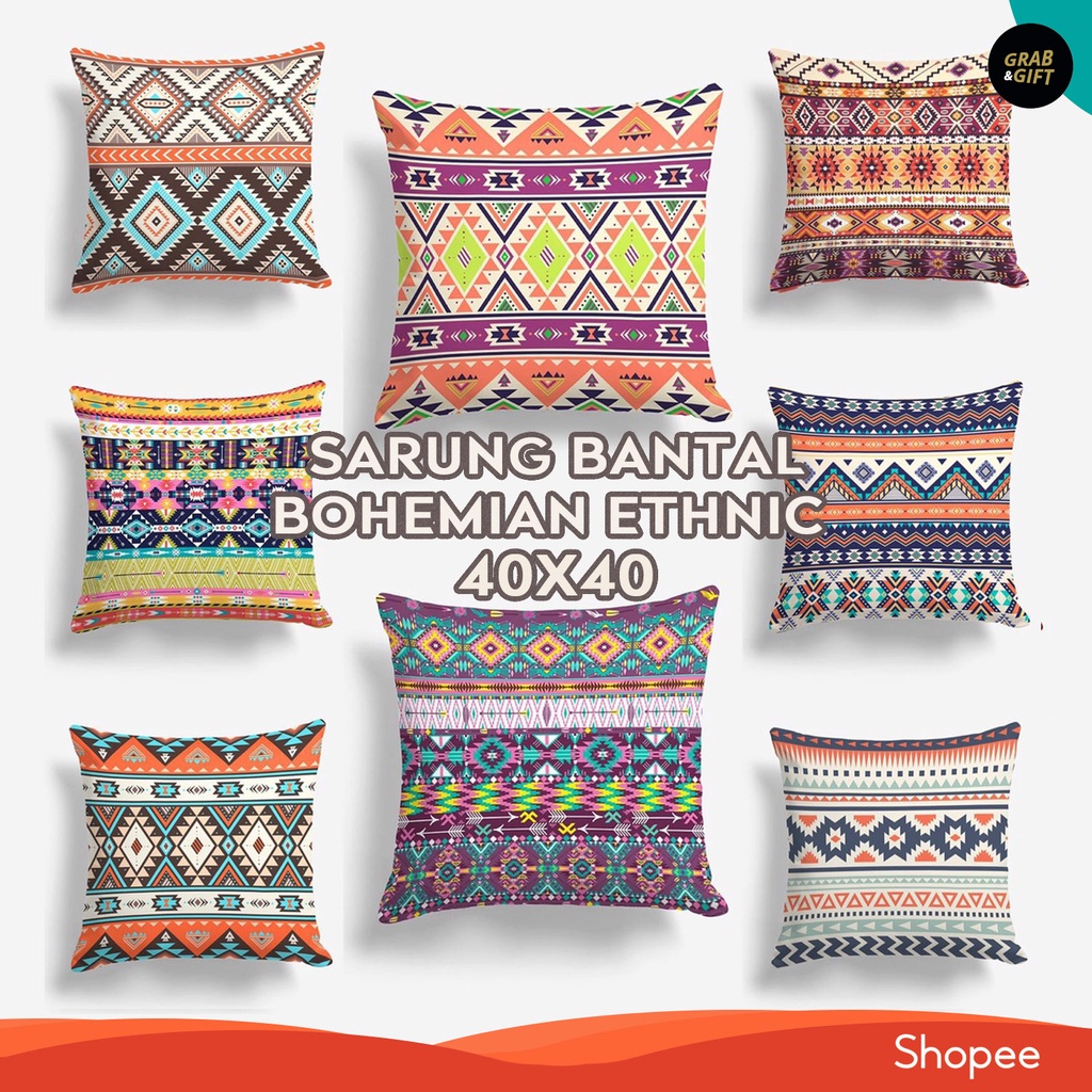 SARUNG Bantal Sofa Print Motif Bohemian Ethnic 40x40 cm Pillow Cushion Cover