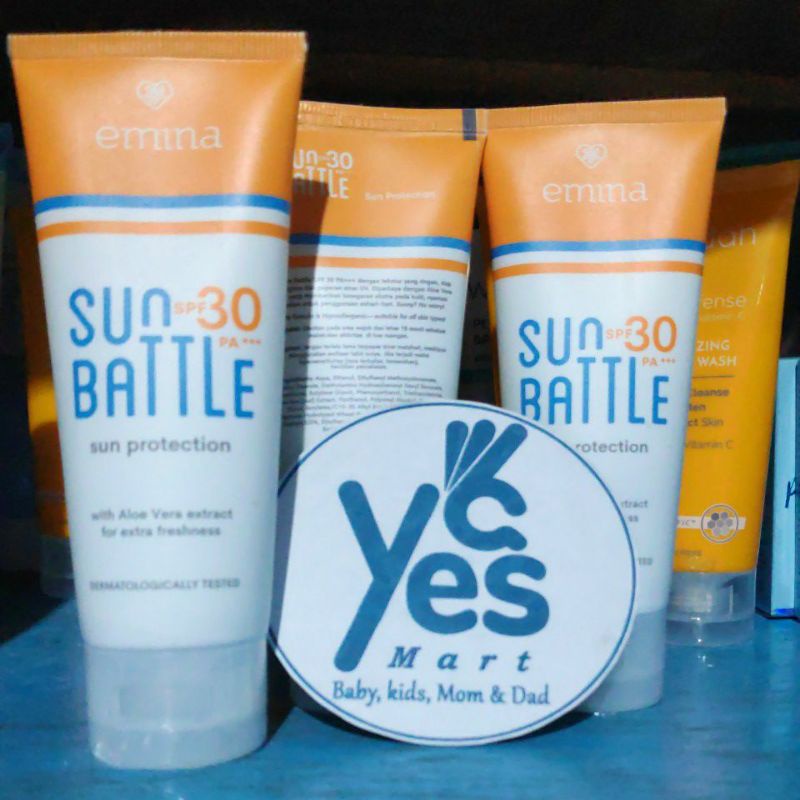 Emina Sun Protection Battle SPF 30 Aloevera 60 ml Sunacreen lindungin sinar UV  Wajah leher enima