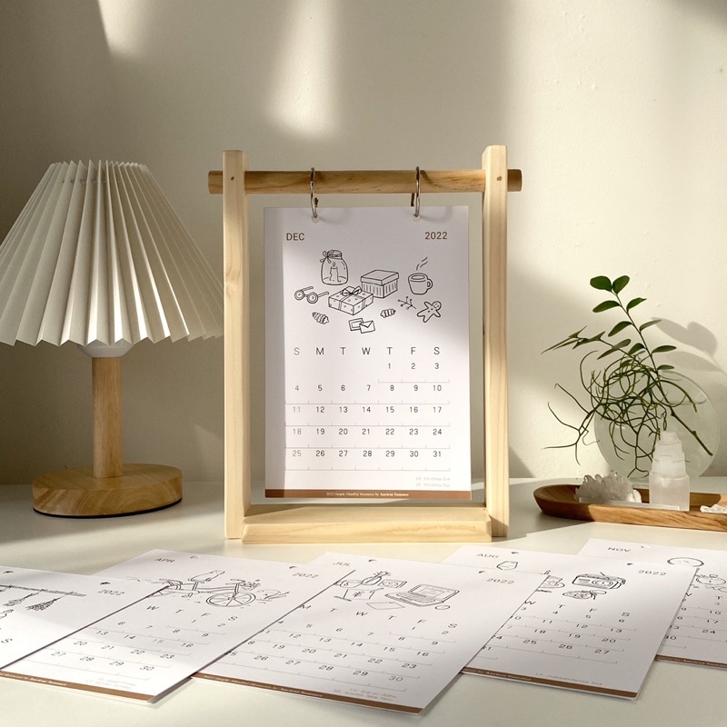 2022 Wooden Desk Calendar by Ancient Summer I Kalender Kayu - Kalender Meja