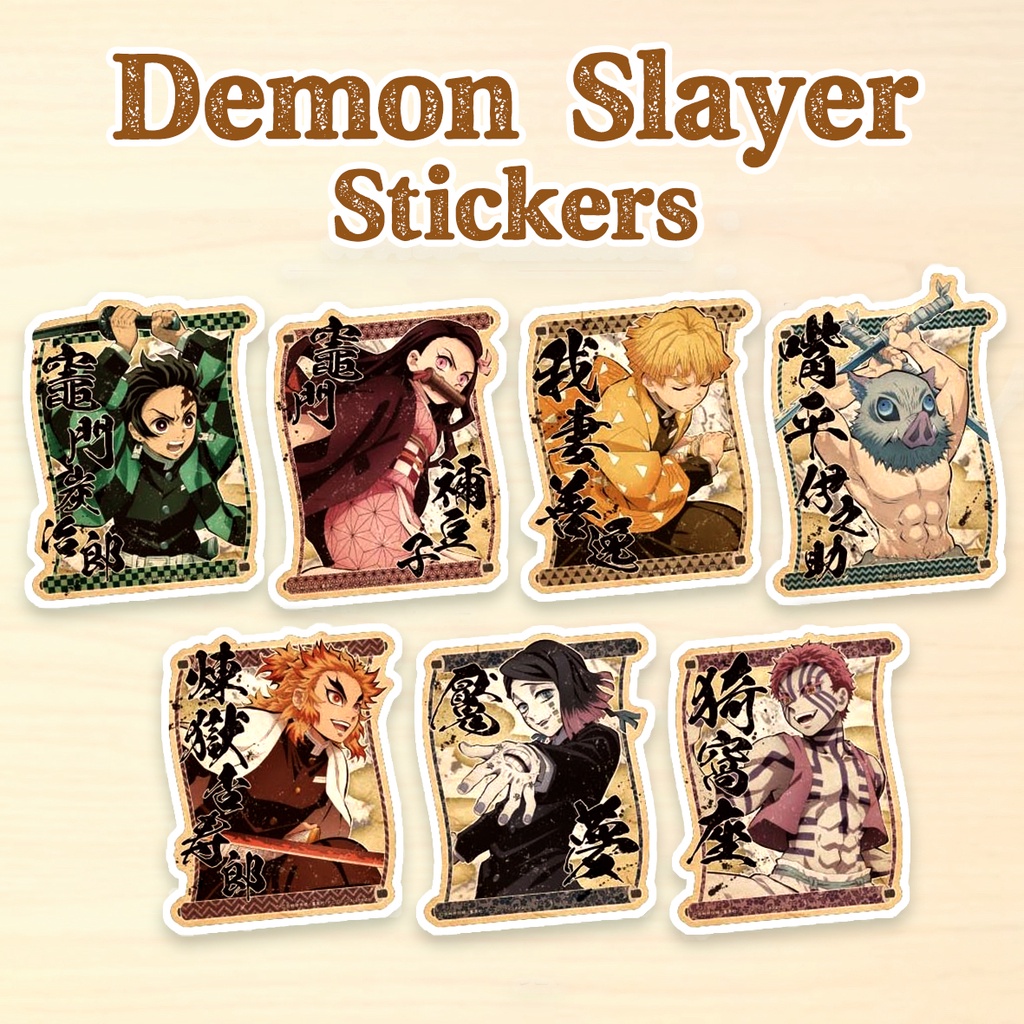 

7 pcs Demon Slayer Sticker Stiker Waterproof Anti Air Kimetsu no Yaiba Chibi Stickers Hashira KNY Tanjiro Nezuko Zenitsu Inosuke Rengoku Upper Moon Scroll Mugen Train Arc