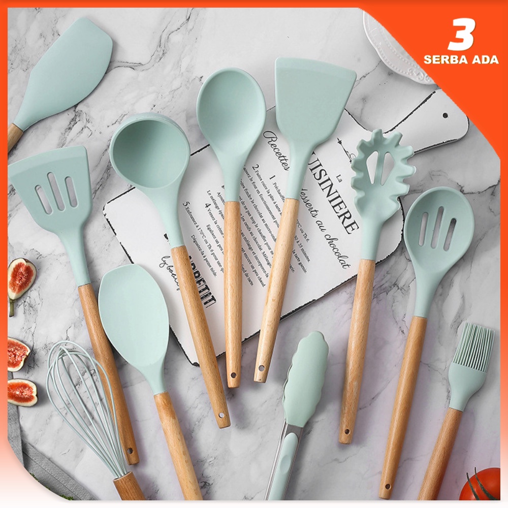 Alat Masak Set Tahan Panas / Kitchen Tools Set Gagang Kayu / Peralatan Masak Set Tahan Panas