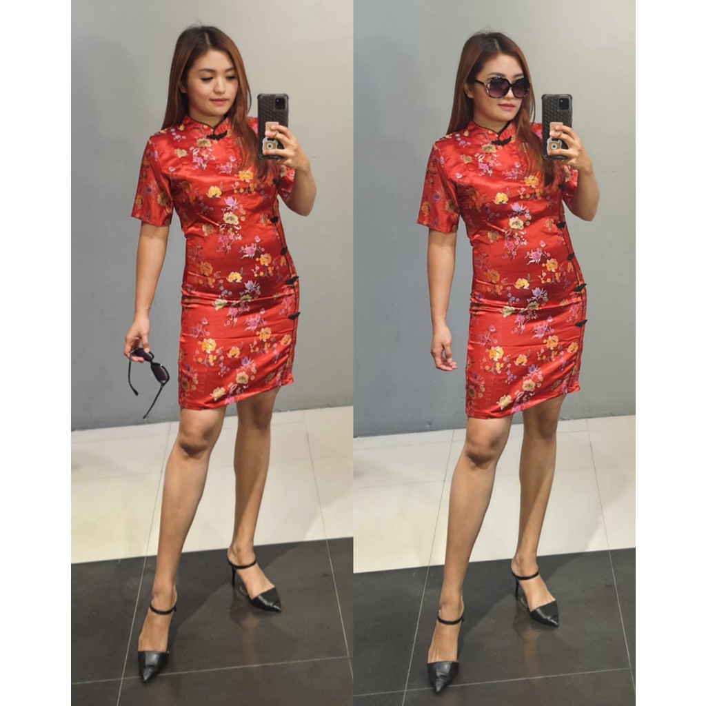 Cheongsam Shanghai Merah Hijau Gold Hitam - MiniDress Imlek Sincia Qibao Sangjit DL11
