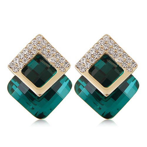 LRC Anting Color Diamond&amp;square Shape Gemstone Decorated Three-dimensional Earrings