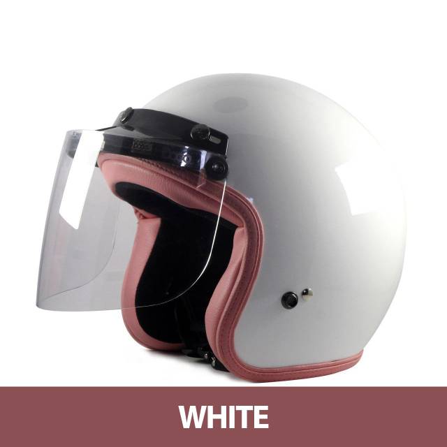 Helm Sada Rosa Wanita Pastel White/Helm Wanita SNI Bonus Helm Kaca/Helm Retro Wanita SNI