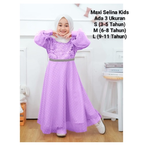 Gamis Anak Perempuan Terbaru Maxi Selina Kids 3-11 Tahun Matt Brokat Import Good Quality