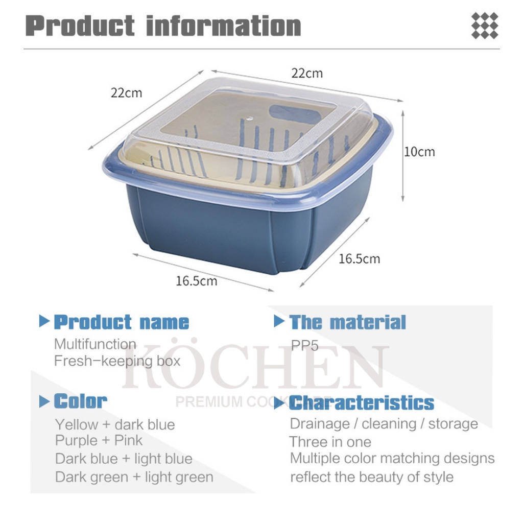 Drain Basket Baskom Saringan Kotak 2in1 Dengan Penutup Keranjang Wadah Serbaguna By Mykochen.ina