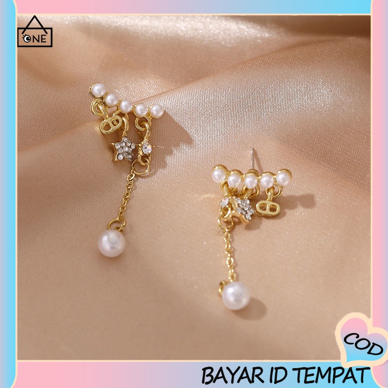 COD❤️Anting Rumbai Busur Mutiara Busana Wanita Kecil Segar Anting Bertabur Bintang Lima Runcing