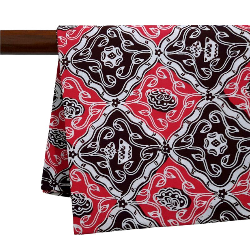 kain batik cap katun 2warna merah, coklat tua motif sidomukti