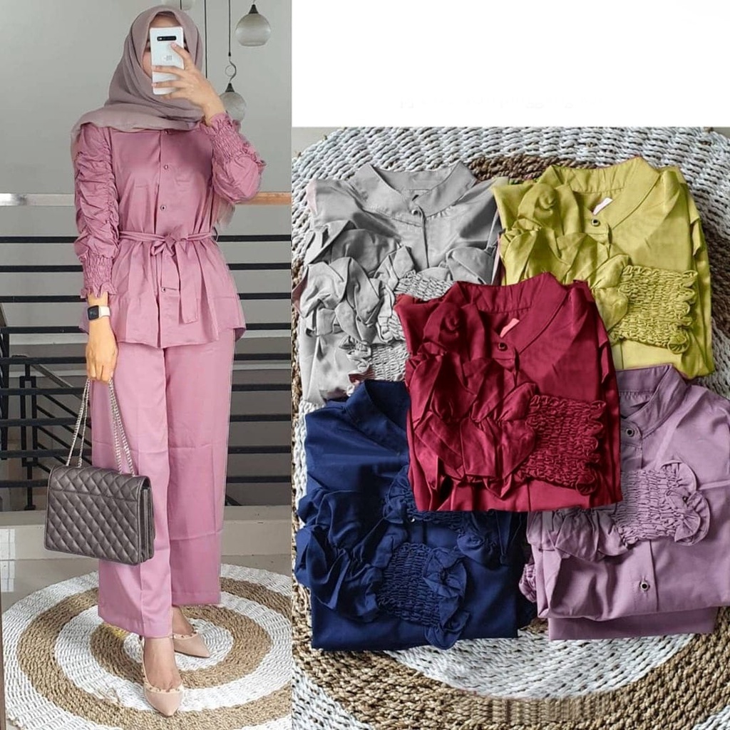 2 UKURAN L XL PAKAIAN WANITA ONE SET OUTFIT CURLA / STELAN CURLA FLOWEN HGO-Curla Dusty XL