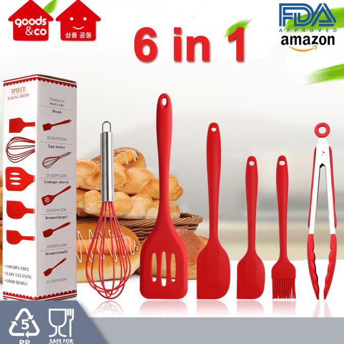 6 In 1 Spatula Set / Silikon Spatula Set / Baking Silikon Spatula - Merah