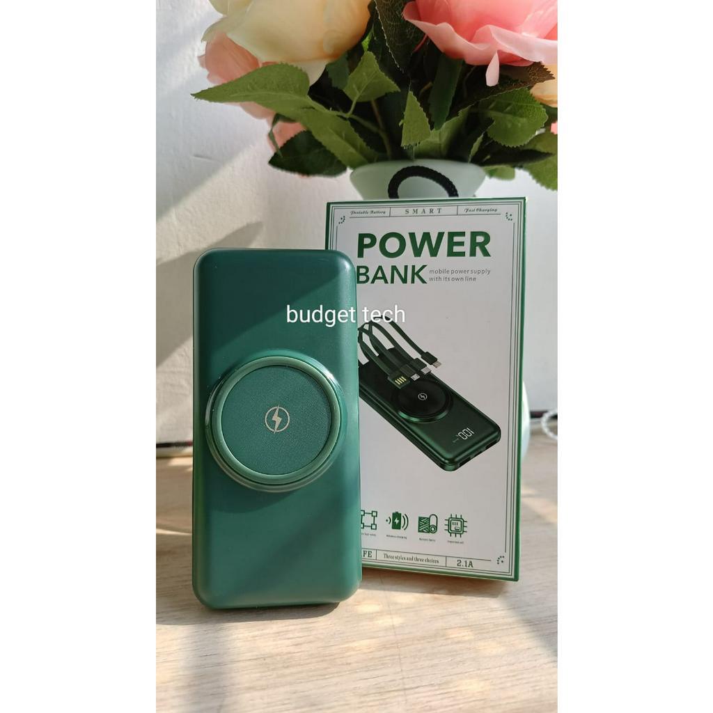 PINZHENG 20000mAh Qi Wireless Charger Power Bank Built-in 4 Cables Powerbank Portable External Battery Charger