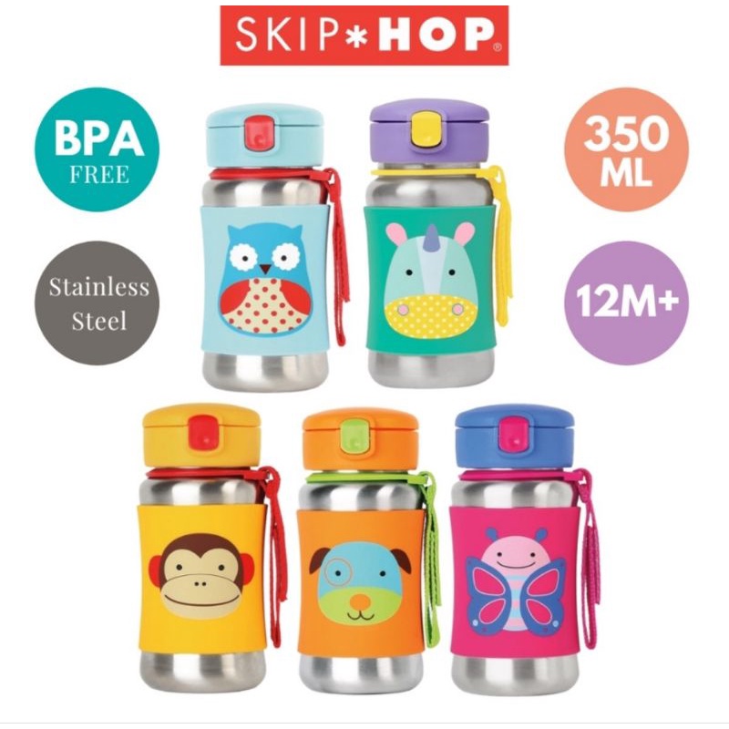 Skip Hop Zoo Stainless Straw Bottle 350 ml - Botol Minum Anak