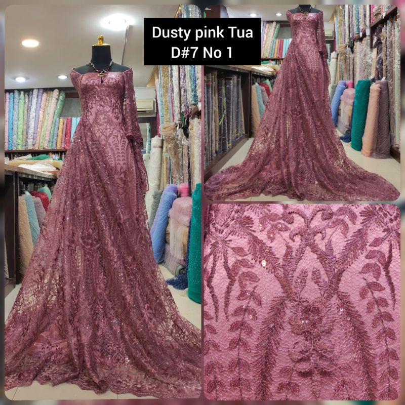 Kain Tile Brokat Motif Salur Payet Cantik D#7 No 1 Dusty Pink