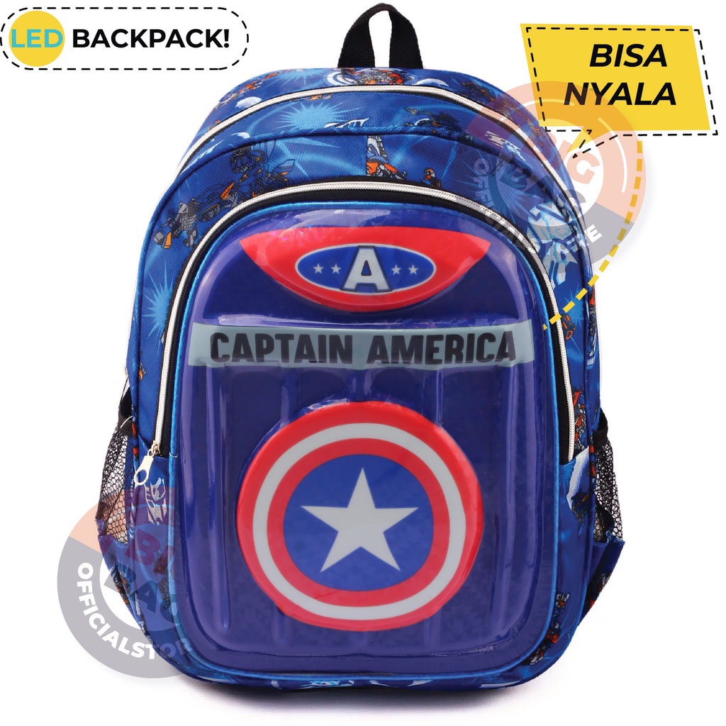 RTM - RANSEL LED SD 4D - IMPORT BEST QUALITY RANSEL SUPER HERO SHIELD BOBOIBOY / SUPERHERO / SQ GAME TAS RANSEL FF NYALA - RANSEL EMBOSS CRACK - RANSEL SEKOLAH