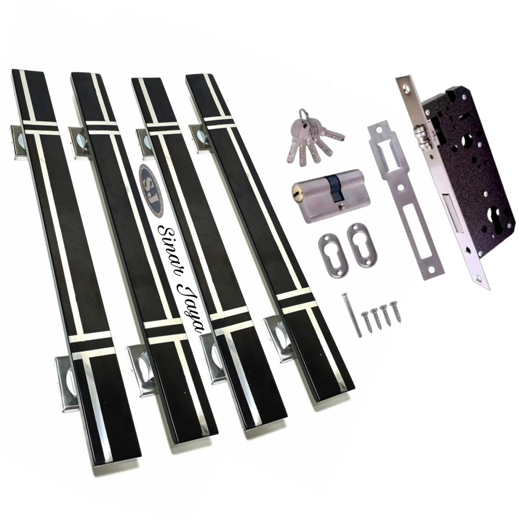 1 satu set gagang pintu rumah kunci pintu panjang 60cm / 80cm minimalis handle tarikan pegangan pintu stainless termurah