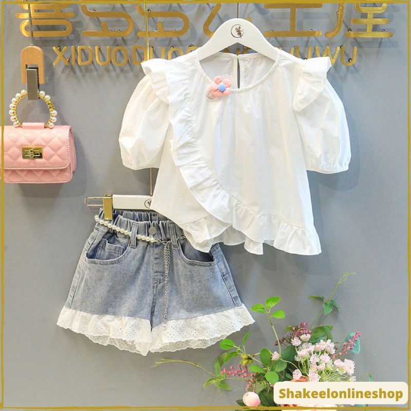 Shakeel setelan anak perempuan import - Motif Casual Lace usia 3 4 5 6 7 Tahun / atasan blouse warna