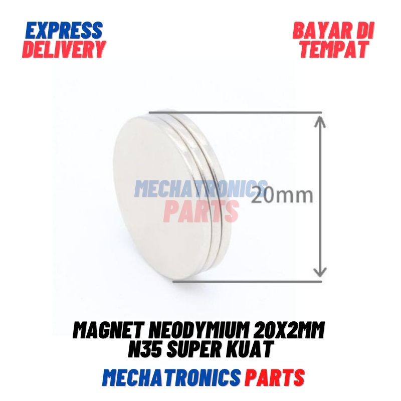 Magnet Neodymium 20x2mm Bulat 20mm Tebal 2mm N35 Super Kuat