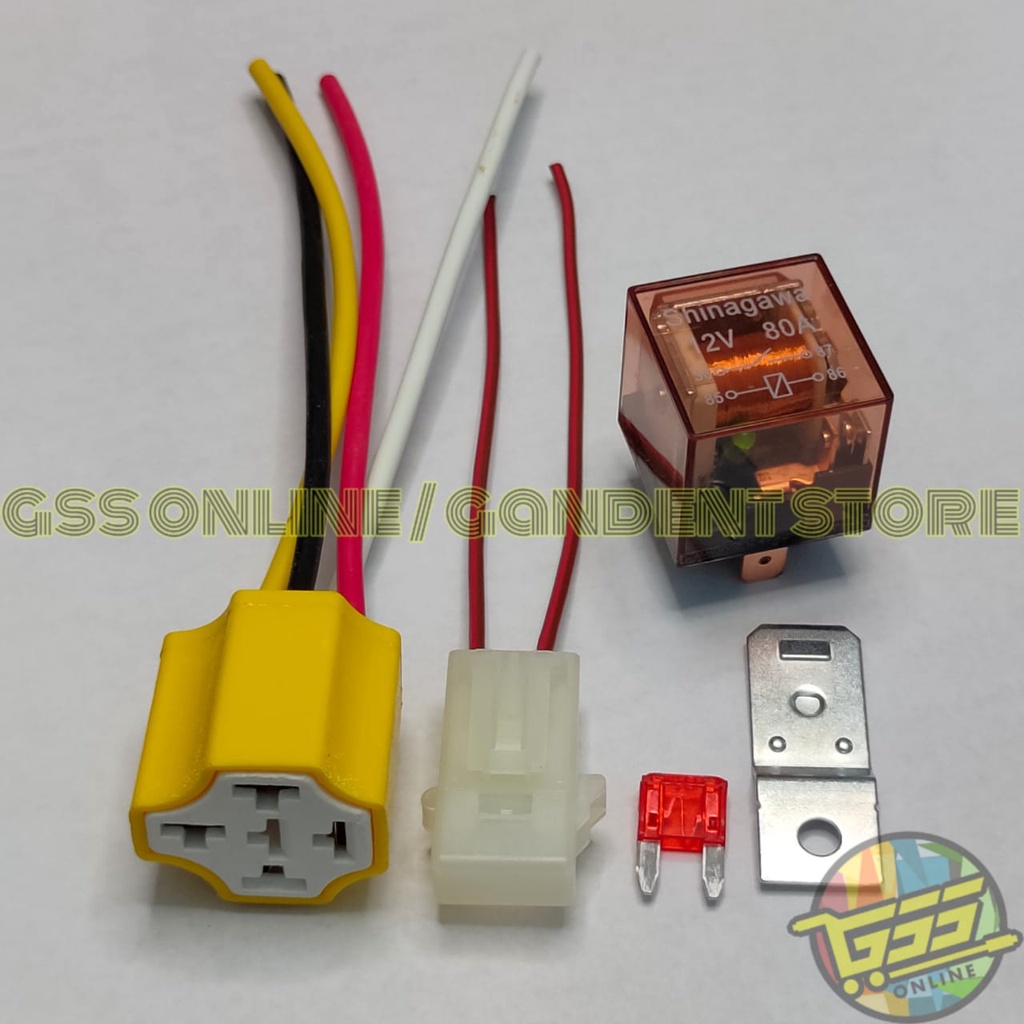 Paket lengkap Relay 4 kaki 12v 80a kaki 4 socket relay KERAMIK kaki 4 dan rumah sekring mini DX BONUS FUSE