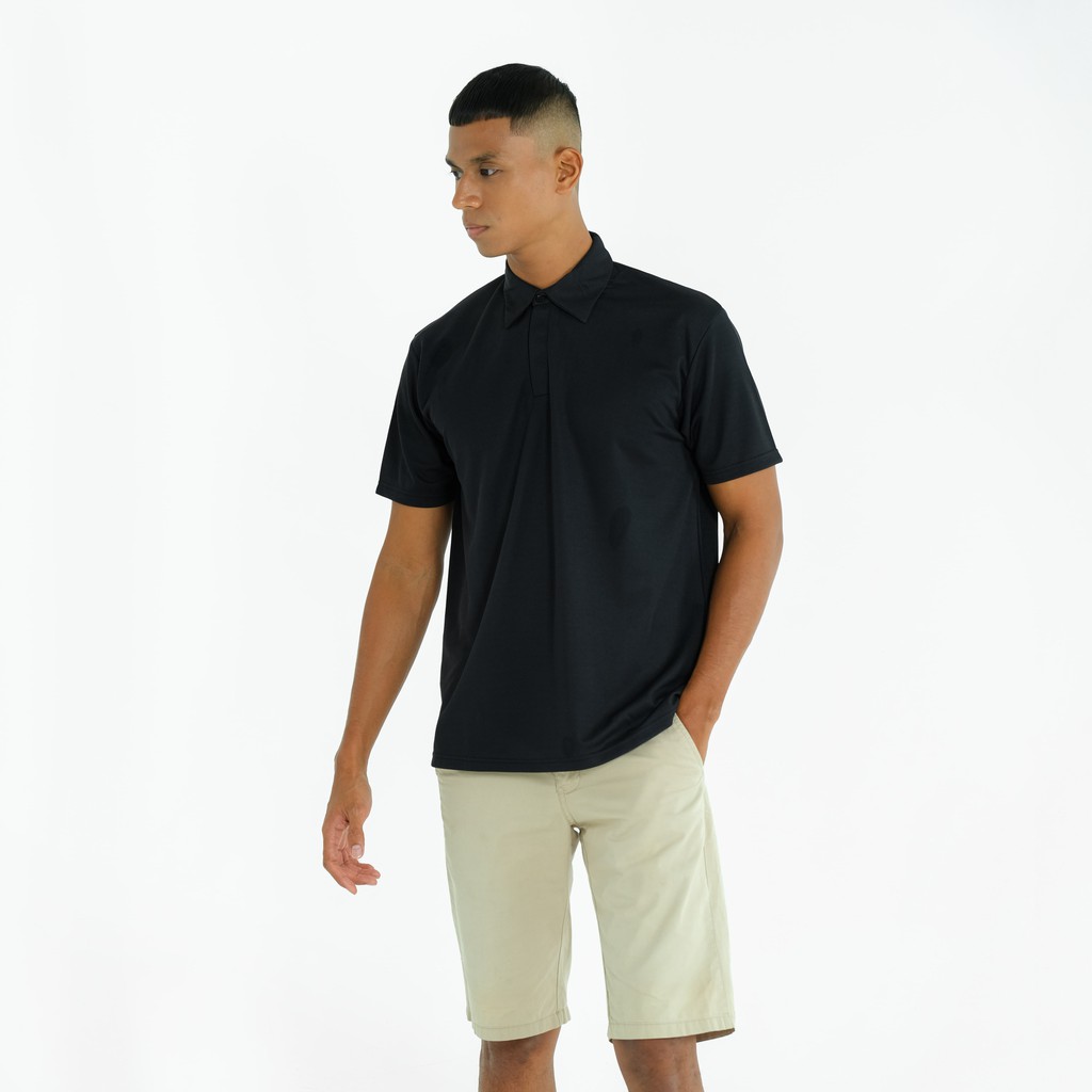 DONSON Kaos Polo Polos Kasual Olahraga Extra Fine Polyester Warna Black