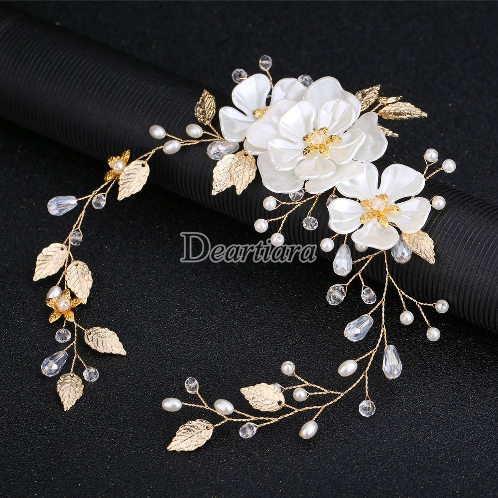 Fashion Bride Hand-woven Pearl Headdress White Crystal Flower Pearl Leaf Wedding Dress Accessories Headband Bridal Accessories