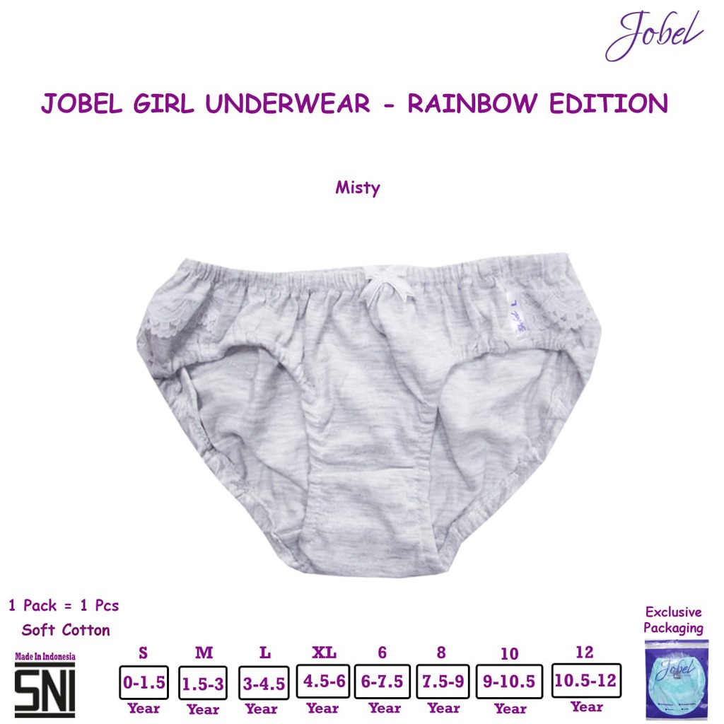 [Size 6-12years Warna Misty] Kazel Jobel Underwear Rainbow Edition Celana Dalam Anak Perempuan