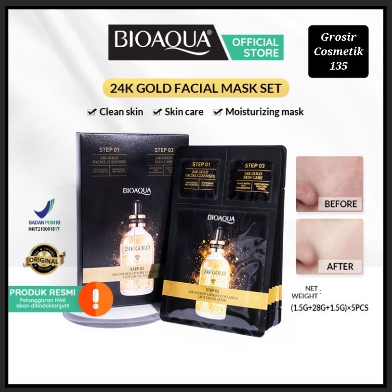 BIOAQUA 24K GOLD FACIAL MASK SET [ 𝗕𝗣𝗢𝗠 ] 𝗛𝗔𝗥𝗚𝗔 𝗣𝗘𝗥 𝗦𝗔𝗖𝗛𝗘𝗧