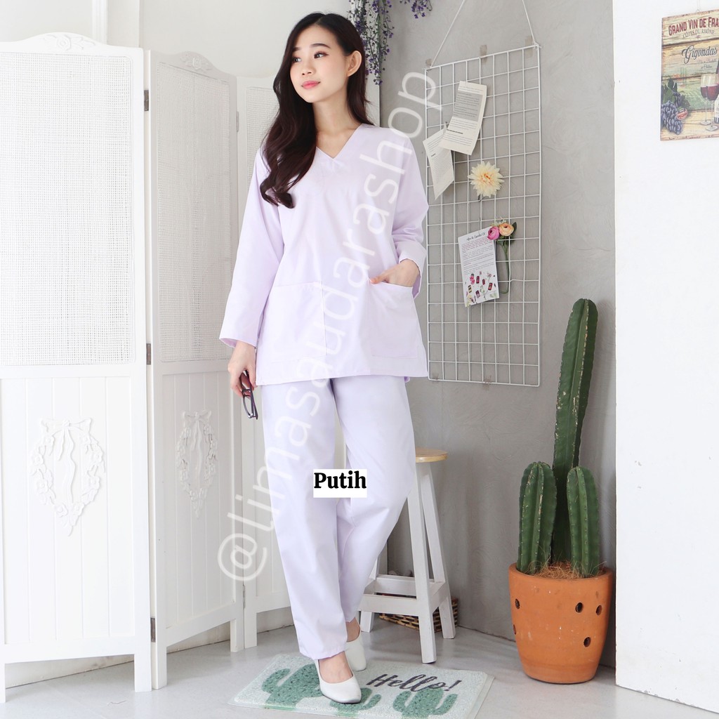 NEW! BAJU JAGA LENGAN PANJANG UNISEX (BAJU OKA/ OK/ BAJU SCRUB MEDIS) 1 SET BAJU DAN CELANA