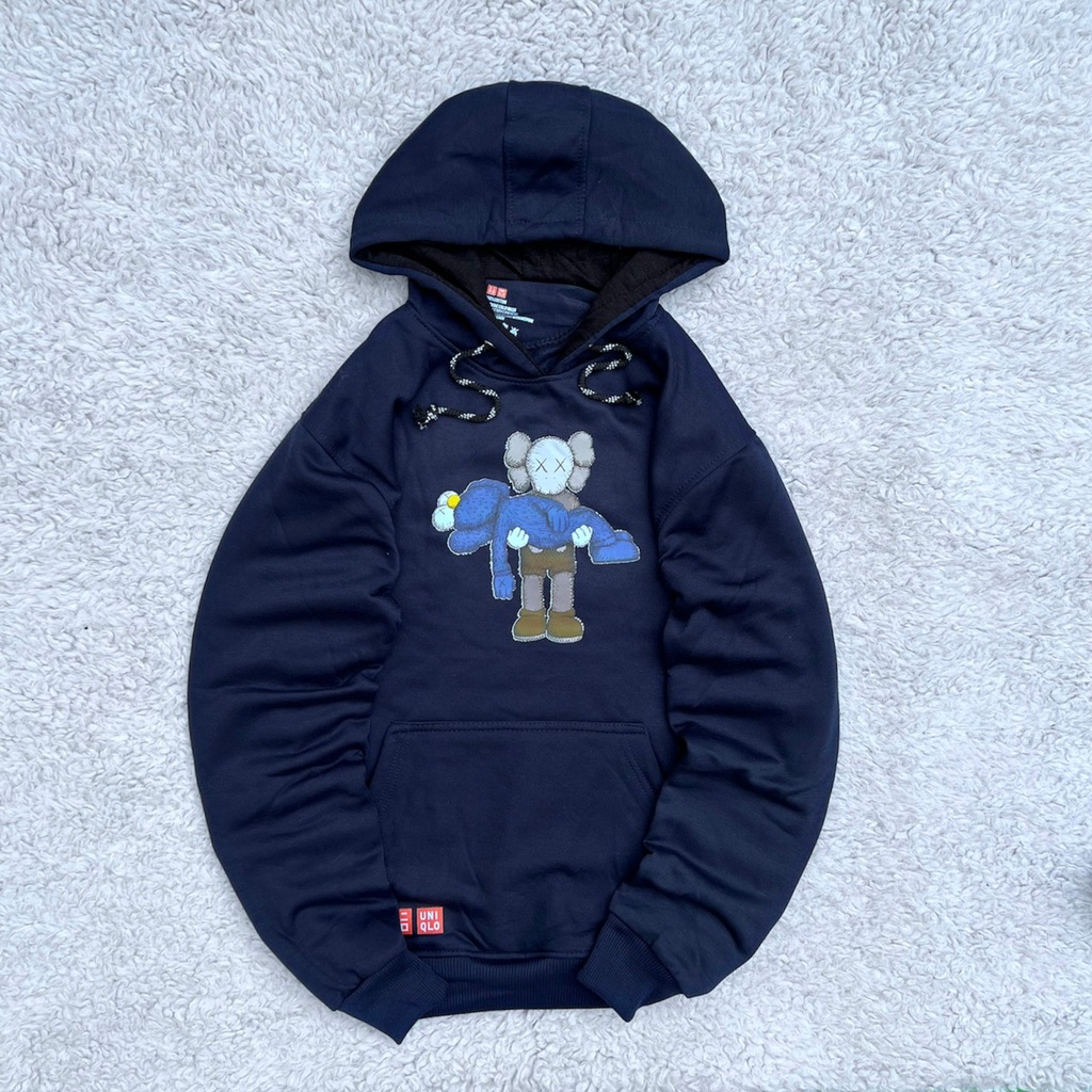 SWEATER HOODIE UNIQLO ONLY BLACK X KAWS INDONESIA FULLTAG &amp; LEBEL | HOODIE PREMIUM | HOODIE UNIQLO KAWS 100%HIGH QUALITY