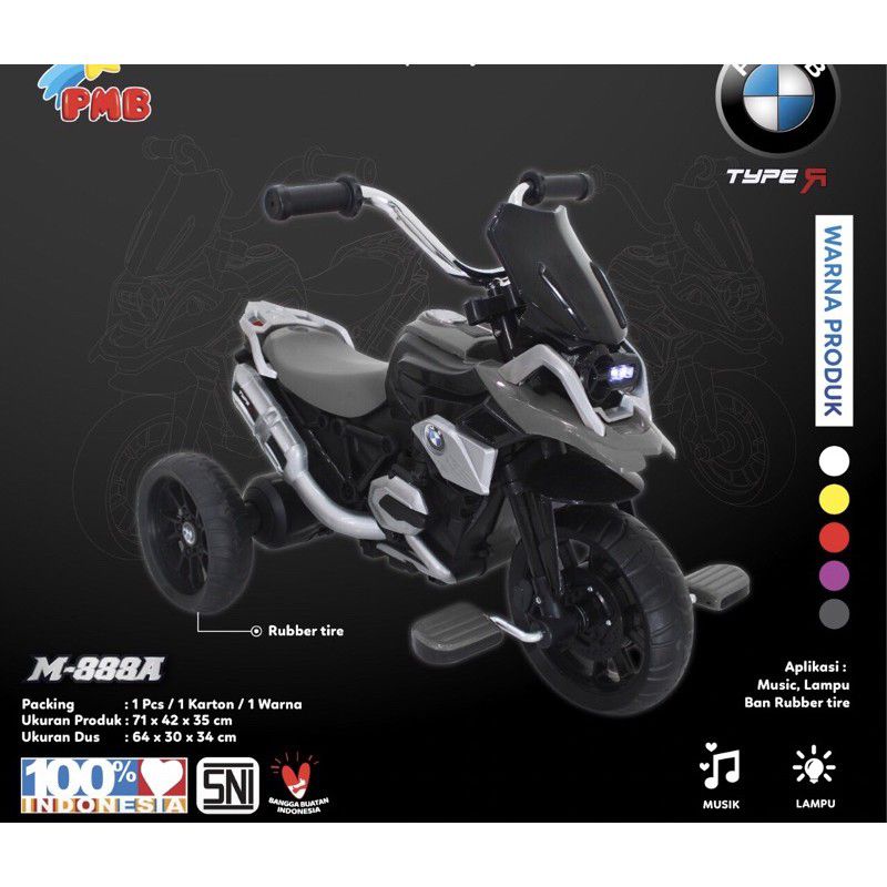 Sepeda Motor Aki Anak PMB MOTOR TYPE 888-A (GOWES) 888 (AKI Baterai) Mainan Anak Tricycle M888 Murah