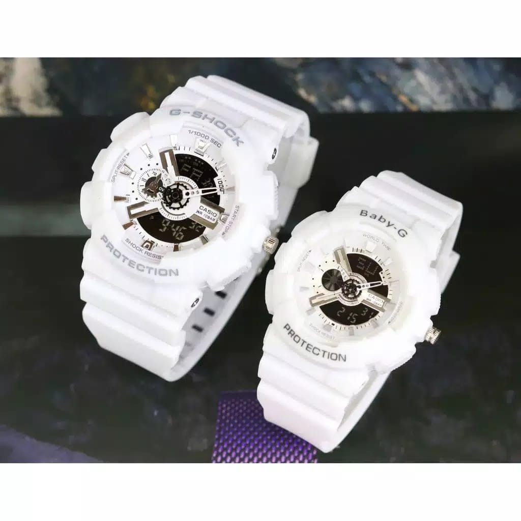 JAM TANGAN G-SHOCK CASIO PASANGAN GA-110 COUPLE DUAL TIME FULL PUTIH