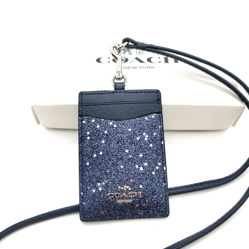 

COACH Metal Logo Card Holder ID Lanyard Christmas Five-star Dark Blue