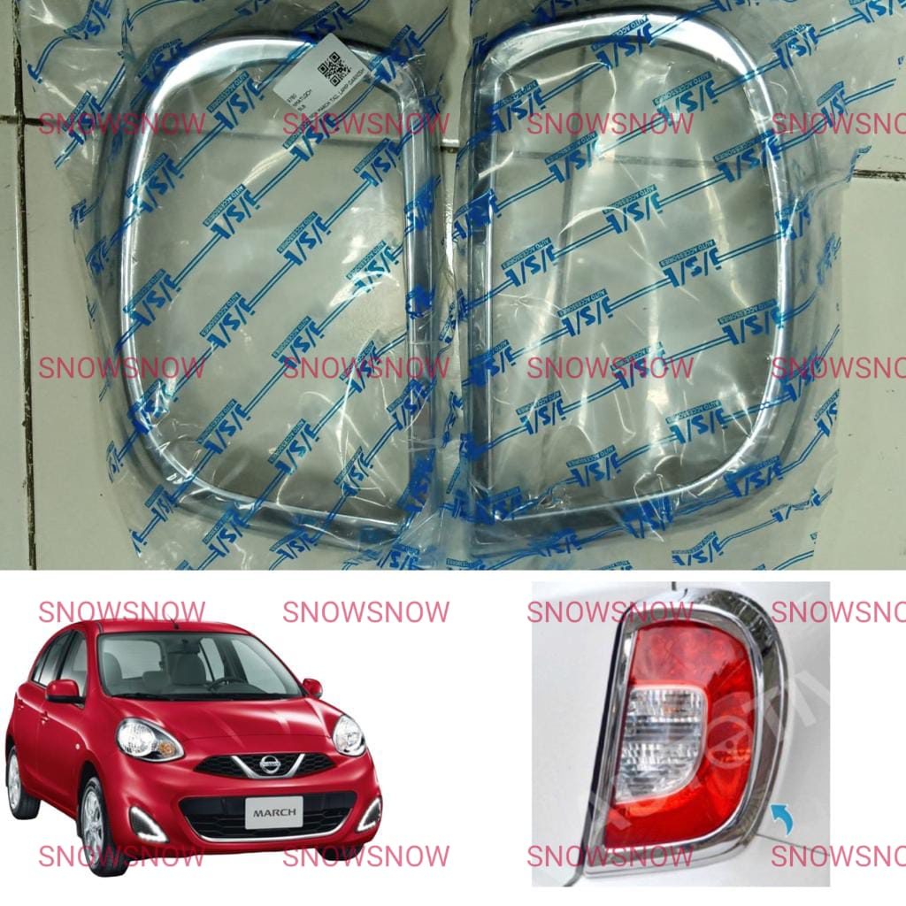 Garnish Lampu Belakang Nissan New March 2014 Up Chrome