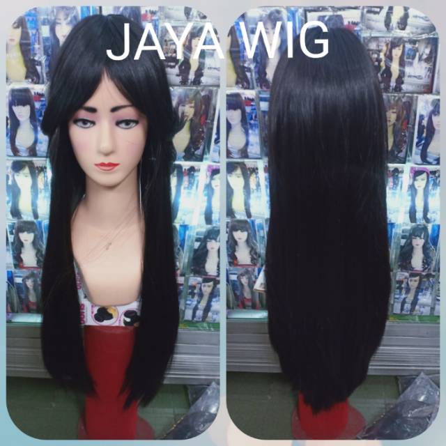 Wig Lurus Panjang 60CM Rambut Palsu Wanita Panjang Poni Panjang